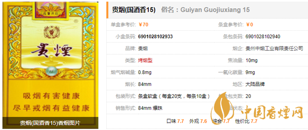 貴煙國酒香15好抽嗎 貴煙國酒香15參數及口感分析