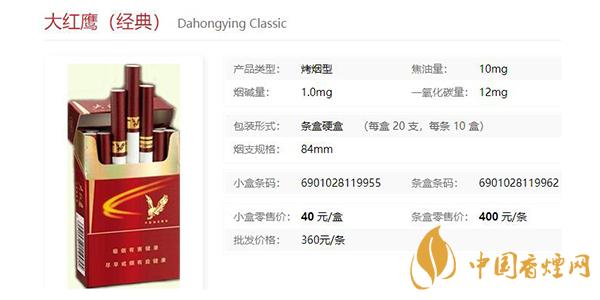 大紅鷹經典多少錢一盒 大紅鷹經典價格和圖片2021