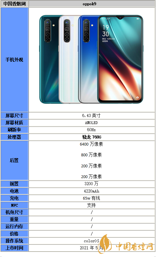 OPPOk9的參數與價格詳情-oppok9參數配置一覽